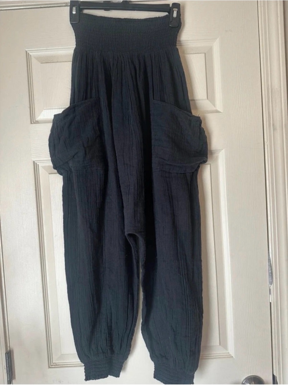 Free People Navy Gauze Harem Jogger Pants Smocked Waist XS